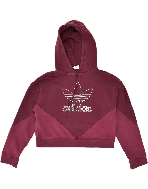 ADIDAS Womens Graphic Crop Hoodie Jumper UK 6 XS Burgundy Colourblock Hoodie with High Neck Warm Protective ADIDAS Womens Graphic Crop Hoodie Jumper UK 6 XS Burgundy Colourblock Hoodie with High Neck Warm Protective