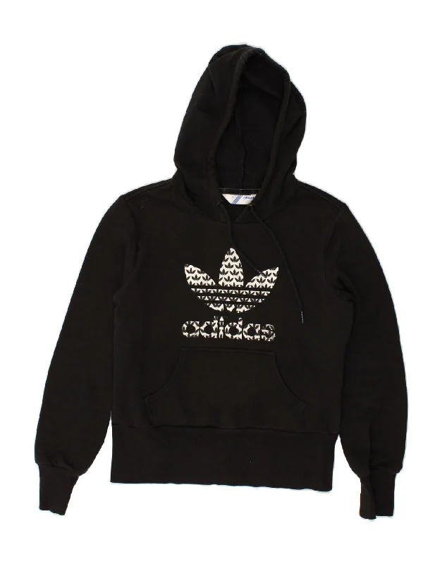 ADIDAS Womens Graphic Hoodie Jumper EU 38 Medium Black Cotton Hoodie with Side Slits Relaxed Casual ADIDAS Womens Graphic Hoodie Jumper EU 38 Medium Black Cotton Hoodie with Side Slits Relaxed Casual