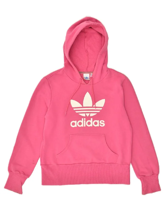 ADIDAS Womens Graphic Hoodie Jumper IT 42 Medium Pink Cotton Hoodie with Pocket Utility Practical ADIDAS Womens Graphic Hoodie Jumper IT 42 Medium Pink Cotton Hoodie with Pocket Utility Practical
