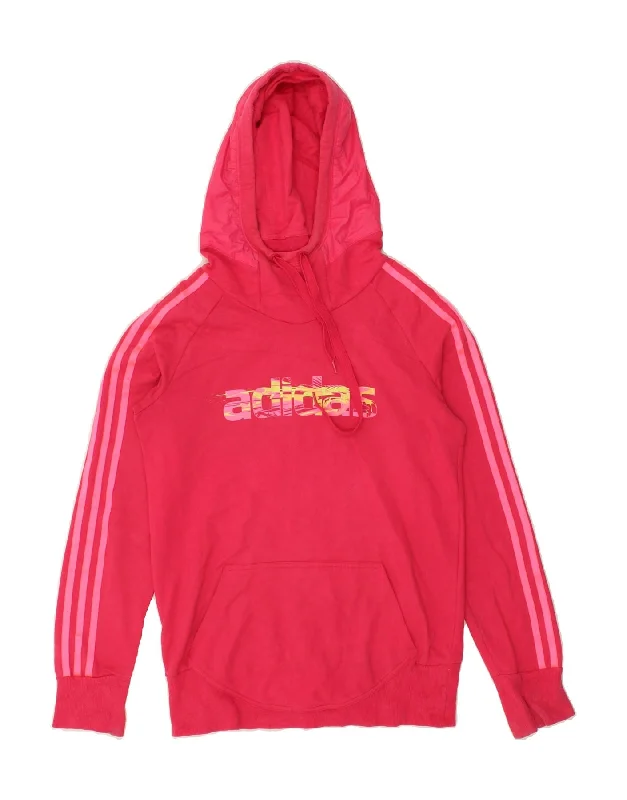 ADIDAS Womens Graphic Hoodie Jumper UK 10 Small Pink Cotton Hoodie with Drawstring Waist Adjustable Fitted ADIDAS Womens Graphic Hoodie Jumper UK 10 Small Pink Cotton Hoodie with Drawstring Waist Adjustable Fitted