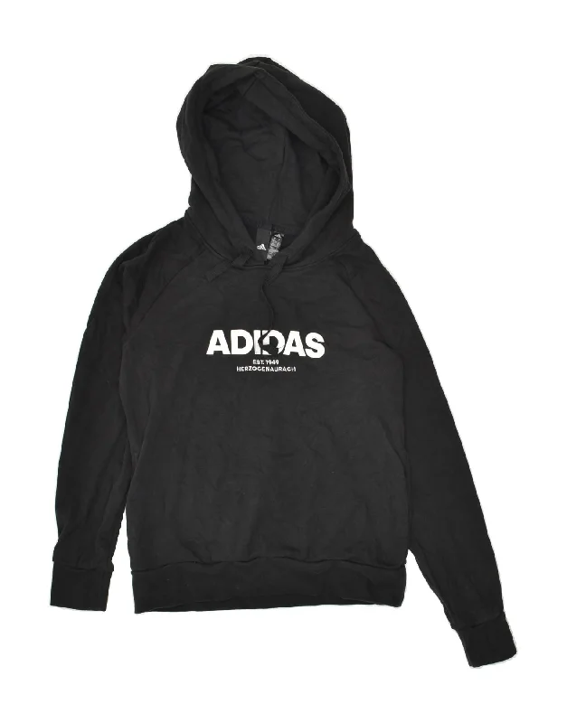 ADIDAS Womens Graphic Hoodie Jumper UK 12/14 Medium Black Cotton Hoodie with Drop Shoulder Relaxed Streetwear ADIDAS Womens Graphic Hoodie Jumper UK 12/14 Medium Black Cotton Hoodie with Drop Shoulder Relaxed Streetwear