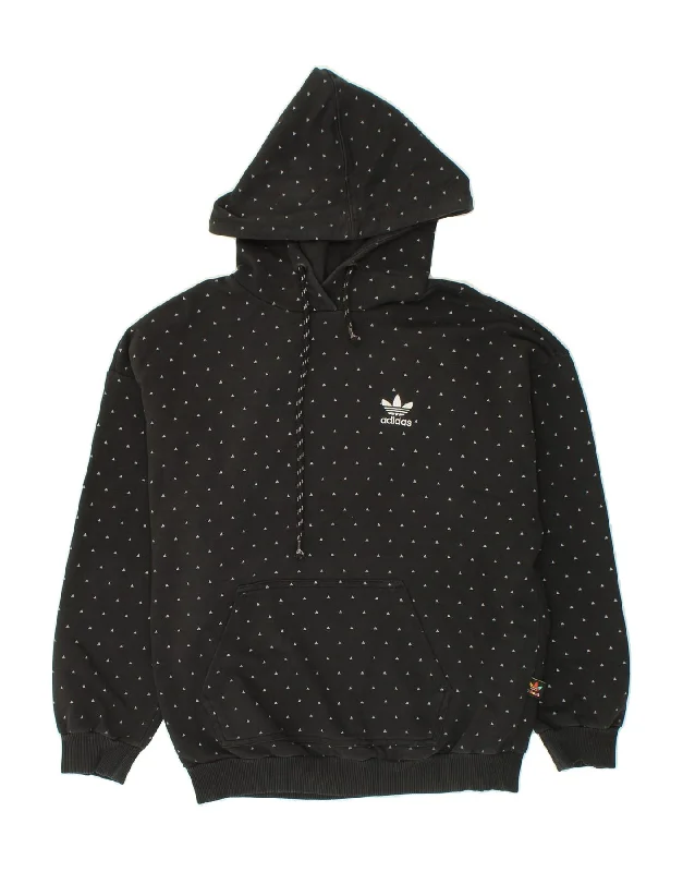 ADIDAS Womens Graphic Hoodie Jumper UK 14 Large Black Spotted Cotton Hoodie with Longline Fit Extended Stylish ADIDAS Womens Graphic Hoodie Jumper UK 14 Large Black Spotted Cotton Hoodie with Longline Fit Extended Stylish