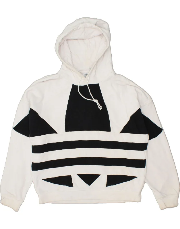 ADIDAS Womens Graphic Hoodie Jumper UK 14 Large White Cotton Hoodie with Batwing Sleeves Loose Dramatic ADIDAS Womens Graphic Hoodie Jumper UK 14 Large White Cotton Hoodie with Batwing Sleeves Loose Dramatic