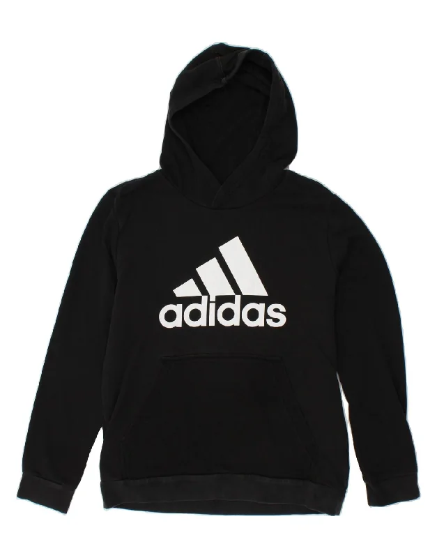 ADIDAS Womens Graphic Hoodie Jumper UK 14 Medium Black Cotton Hoodie with Typography Text Message ADIDAS Womens Graphic Hoodie Jumper UK 14 Medium Black Cotton Hoodie with Typography Text Message