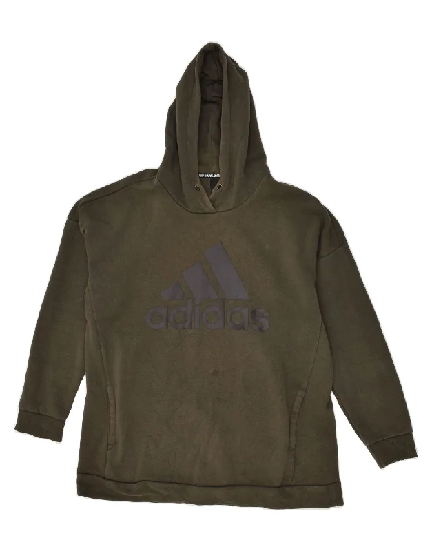 ADIDAS Womens Graphic Hoodie Jumper UK 16/18 Large Khaki Cotton Hoodie with Distressed Vintage Worn ADIDAS Womens Graphic Hoodie Jumper UK 16/18 Large Khaki Cotton Hoodie with Distressed Vintage Worn
