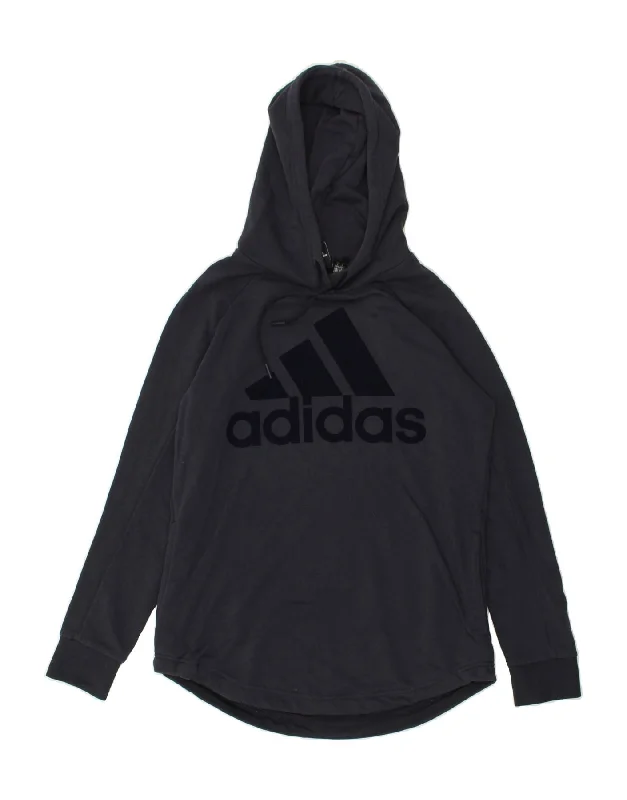ADIDAS Womens Graphic Hoodie Jumper UK 16/18 Large Navy Blue Cotton Hoodie with Patch Decorative Personalized ADIDAS Womens Graphic Hoodie Jumper UK 16/18 Large Navy Blue Cotton Hoodie with Patch Decorative Personalized
