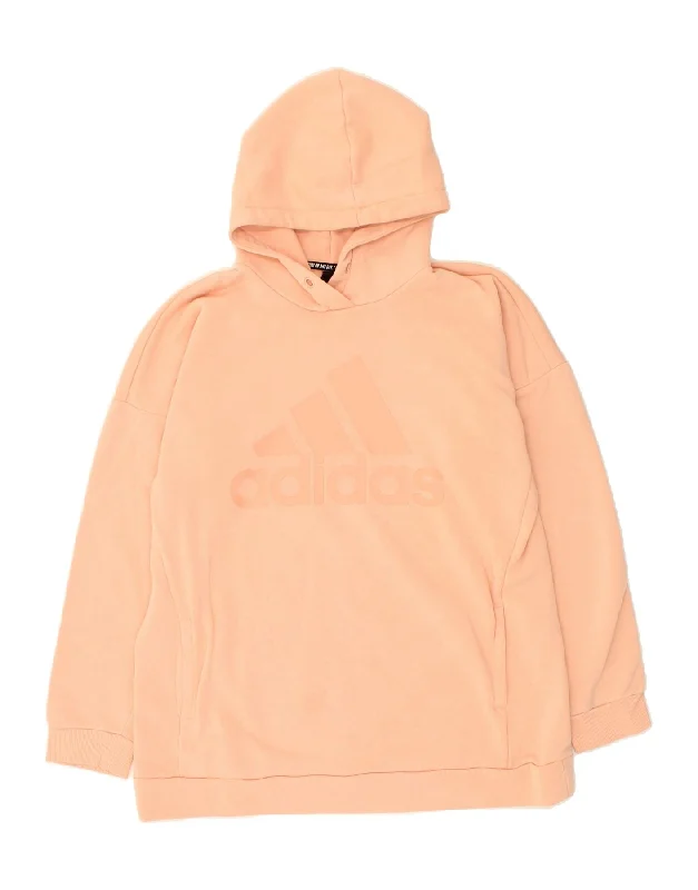 ADIDAS Womens Graphic Hoodie Jumper UK 16/18 Large Orange Cotton Hoodie with Puffed Sleeves Voluminous Trendy ADIDAS Womens Graphic Hoodie Jumper UK 16/18 Large Orange Cotton Hoodie with Puffed Sleeves Voluminous Trendy