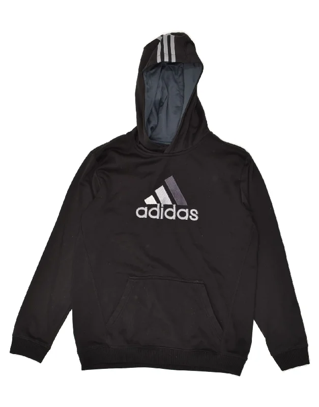 ADIDAS Womens Graphic Hoodie Jumper UK 18 XL Black Polyester Hoodie with Hem Embroidery Detailed Premium ADIDAS Womens Graphic Hoodie Jumper UK 18 XL Black Polyester Hoodie with Hem Embroidery Detailed Premium