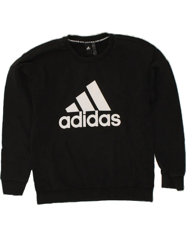 ADIDAS Womens Graphic Sweatshirt Jumper UK 12/14 Medium Black Cotton Hoodie with Hem Lace Feminine Delicate ADIDAS Womens Graphic Sweatshirt Jumper UK 12/14 Medium Black Cotton Hoodie with Hem Lace Feminine Delicate