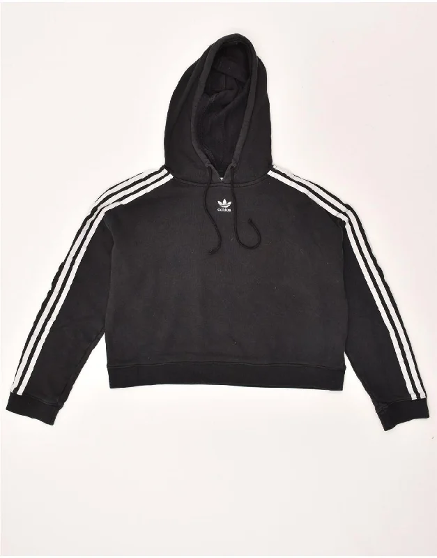 ADIDAS Womens Oversized Crop Hoodie Jumper UK 10 Small Black Cotton Hoodie with Toggle Buttons Decorative Unique ADIDAS Womens Oversized Crop Hoodie Jumper UK 10 Small Black Cotton Hoodie with Toggle Buttons Decorative Unique