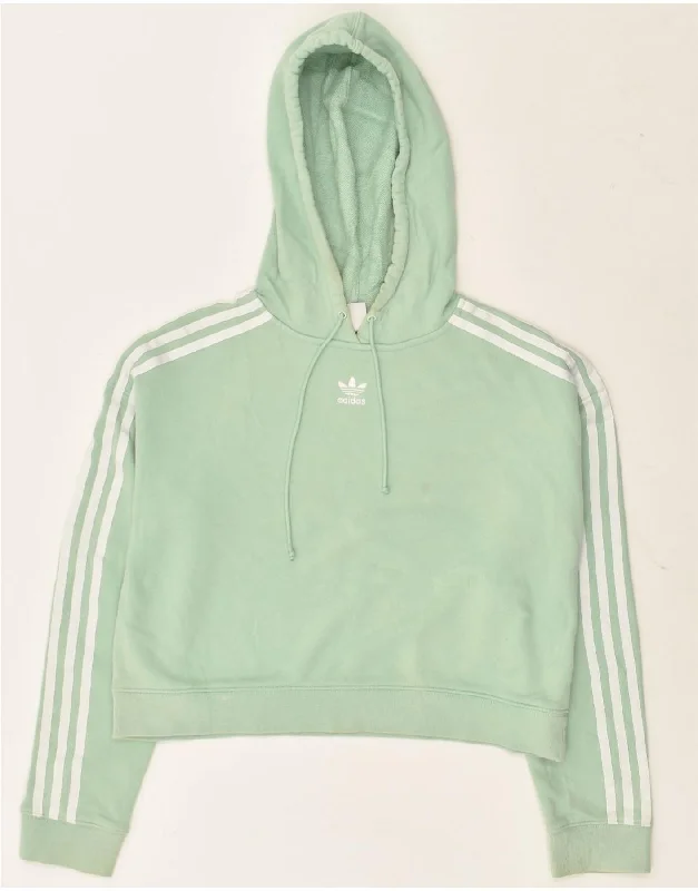 ADIDAS Womens Oversized Crop Hoodie Jumper UK 8 Small Green Cotton Hoodie with Emblem Brand Identity ADIDAS Womens Oversized Crop Hoodie Jumper UK 8 Small Green Cotton Hoodie with Emblem Brand Identity