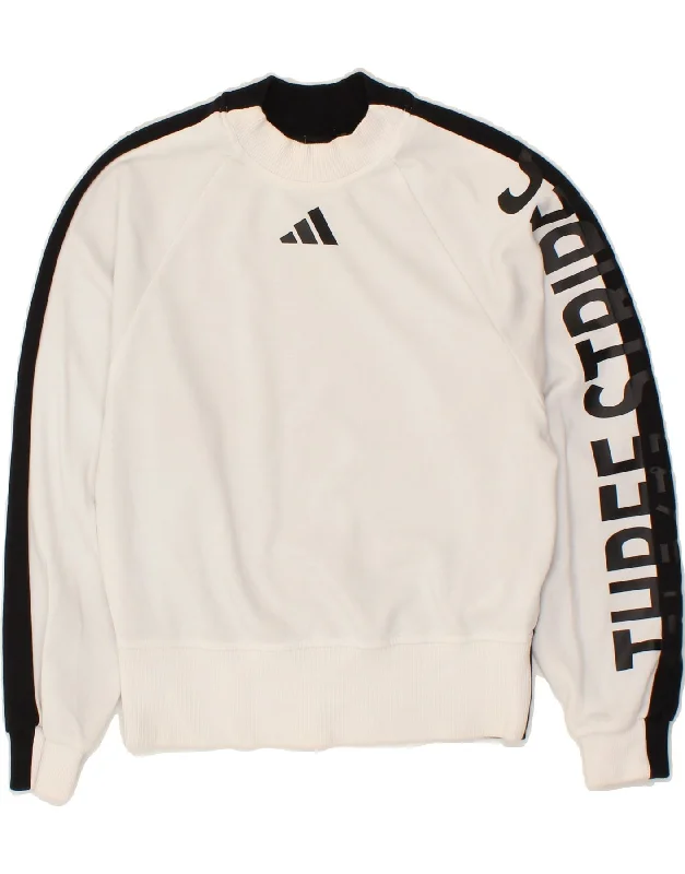 ADIDAS Womens Oversized Graphic Hoodie Jumper UK 8/10 Small White Hoodie with Rhinestones Sparkly Elegant ADIDAS Womens Oversized Graphic Hoodie Jumper UK 8/10 Small White Hoodie with Rhinestones Sparkly Elegant