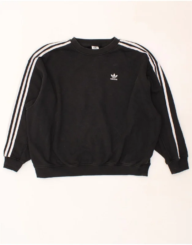ADIDAS Womens Oversized Sweatshirt Jumper UK 22 3XL Black Cotton Hoodie with Distressed Vintage Worn ADIDAS Womens Oversized Sweatshirt Jumper UK 22 3XL Black Cotton Hoodie with Distressed Vintage Worn