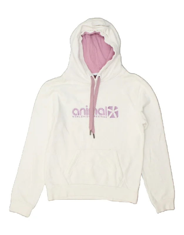 ANIMAL Womens Graphic Hoodie Jumper UK 12 Medium White Cotton Hoodie with Slim Fit Tailored Modern ANIMAL Womens Graphic Hoodie Jumper UK 12 Medium White Cotton Hoodie with Slim Fit Tailored Modern