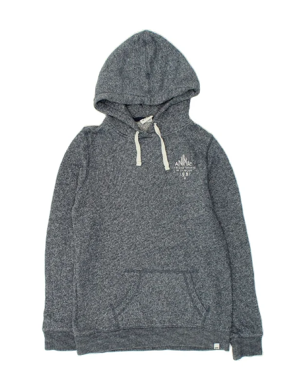 ANIMAL Womens Hoodie Jumper UK 10 Small Navy Blue Flecked Cotton Hoodie with Frayed Bohemian Relaxed ANIMAL Womens Hoodie Jumper UK 10 Small Navy Blue Flecked Cotton Hoodie with Frayed Bohemian Relaxed