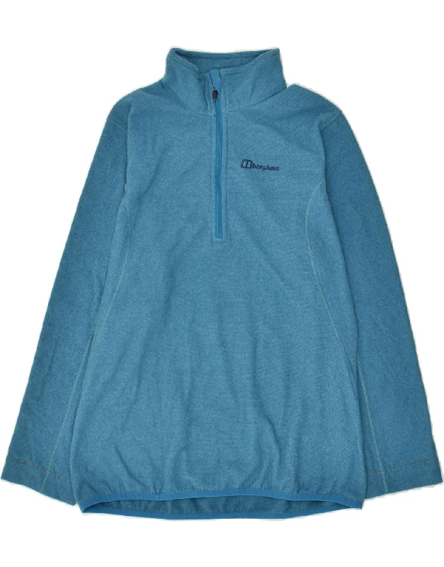 BERGHAUS Womens Zip Neck Sweatshirt Jumper UK 16 Large Blue Hoodie with Hem Fringe Bohemian Relaxed BERGHAUS Womens Zip Neck Sweatshirt Jumper UK 16 Large Blue Hoodie with Hem Fringe Bohemian Relaxed