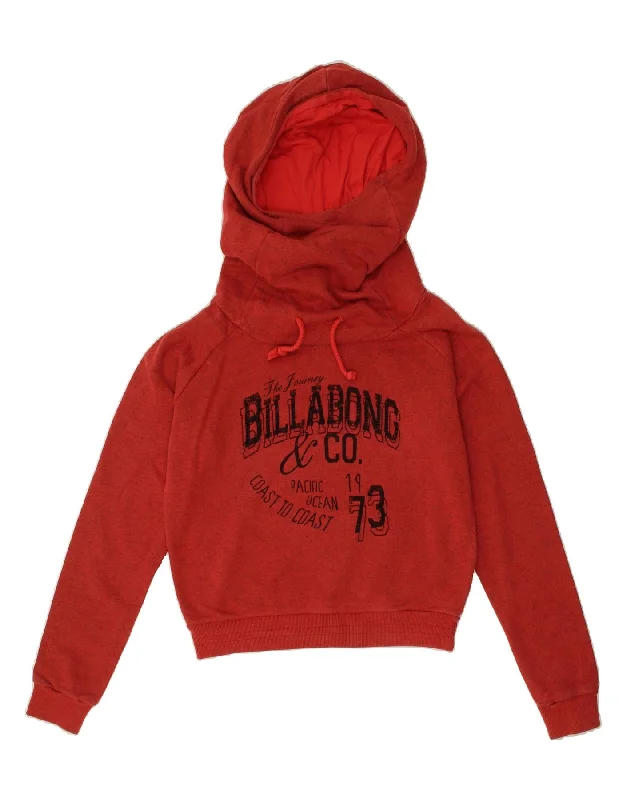 BILLABONG Womens Crop Graphic Hoodie Jumper UK 10 Small Red Flecked Cotton Hoodie with Pastel Soft Subtle BILLABONG Womens Crop Graphic Hoodie Jumper UK 10 Small Red Flecked Cotton Hoodie with Pastel Soft Subtle