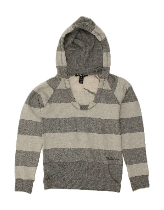 BILLABONG Womens Hoodie Jumper UK 8 Small Grey Striped Cotton Hoodie with Belted Waist Structured Tailored BILLABONG Womens Hoodie Jumper UK 8 Small Grey Striped Cotton Hoodie with Belted Waist Structured Tailored