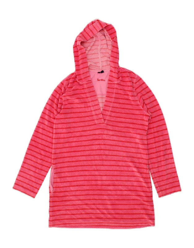 BODEN Womens Longline Hoodie Jumper UK 12 Medium Pink Striped Polyester Hoodie with Color Block Contrast Stylish BODEN Womens Longline Hoodie Jumper UK 12 Medium Pink Striped Polyester Hoodie with Color Block Contrast Stylish
