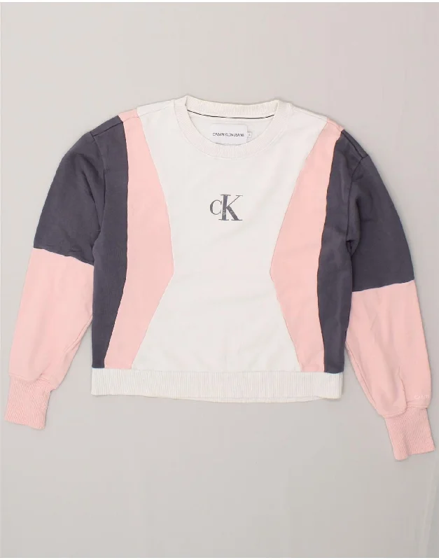 CALVIN KLEIN JEANS Womens Graphic Sweatshirt Jumper UK 10 Small White Hoodie with Turtle Neck Cozy Winter CALVIN KLEIN JEANS Womens Graphic Sweatshirt Jumper UK 10 Small White Hoodie with Turtle Neck Cozy Winter