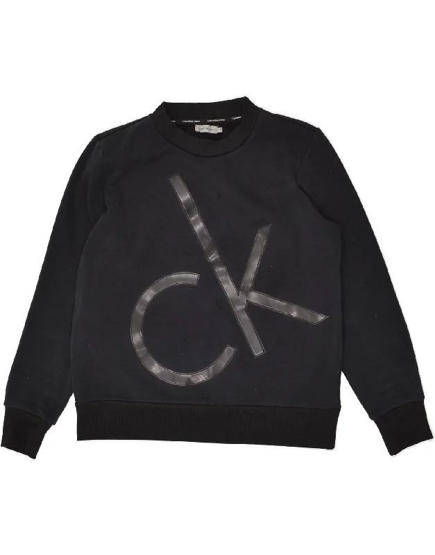 CALVIN KLEIN Womens Loose Fit Graphic Sweatshirt Jumper UK 10 Small Black Hoodie with Hidden Zipper Minimalist Clean CALVIN KLEIN Womens Loose Fit Graphic Sweatshirt Jumper UK 10 Small Black Hoodie with Hidden Zipper Minimalist Clean