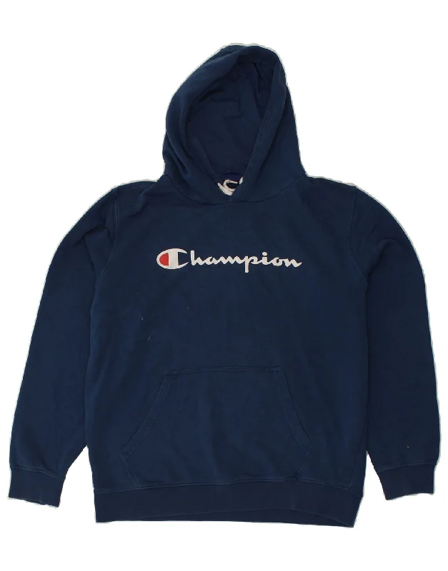 CHAMPION Womens Graphic Hoodie Jumper Large Navy Blue Cotton Hoodie with Snap Buttons Easy Quick CHAMPION Womens Graphic Hoodie Jumper Large Navy Blue Cotton Hoodie with Snap Buttons Easy Quick