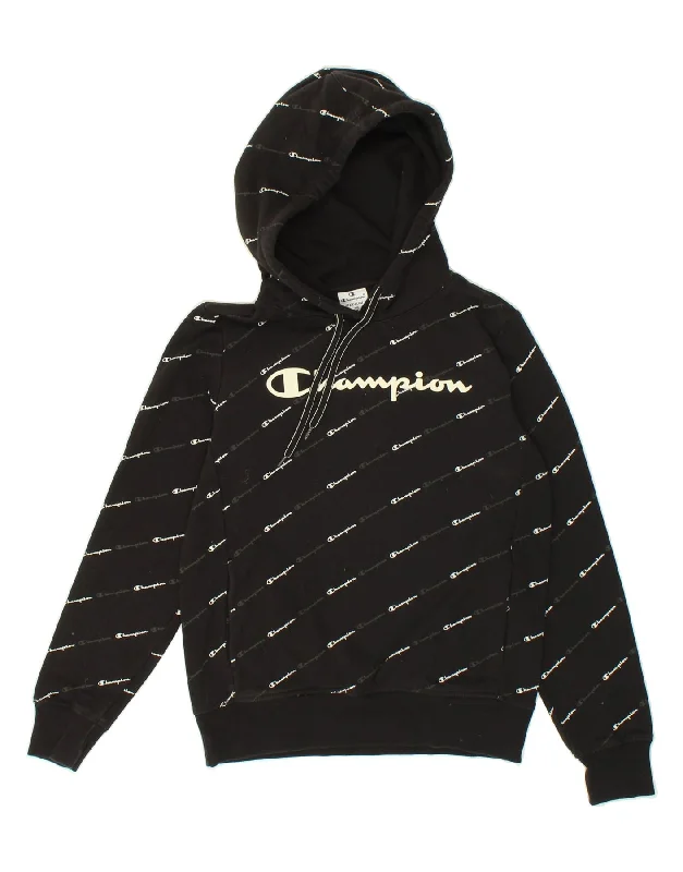 CHAMPION Womens Graphic Hoodie Jumper UK 14 Medium Black Cotton Hoodie with Crew Neck Simple Timeless CHAMPION Womens Graphic Hoodie Jumper UK 14 Medium Black Cotton Hoodie with Crew Neck Simple Timeless
