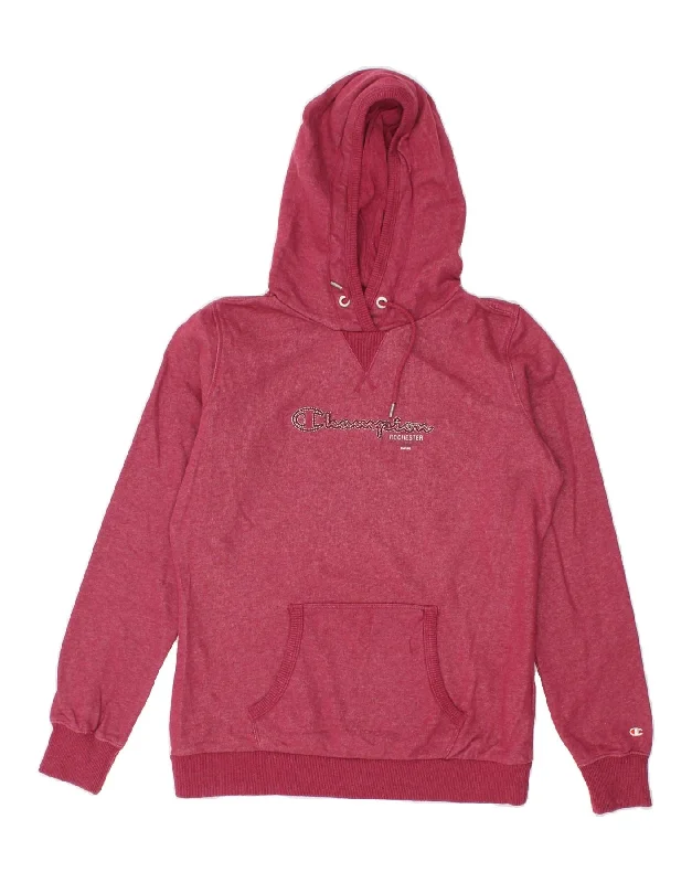 CHAMPION Womens Graphic Hoodie Jumper UK 14 Medium Pink Cotton Cotton Hoodie Fleece Lining Warmth CHAMPION Womens Graphic Hoodie Jumper UK 14 Medium Pink Cotton Cotton Hoodie Fleece Lining Warmth