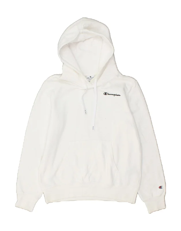 CHAMPION Womens Graphic Hoodie Jumper UK 14 Medium White Cotton Hoodie with Mesh Breathable Sporty CHAMPION Womens Graphic Hoodie Jumper UK 14 Medium White Cotton Hoodie with Mesh Breathable Sporty