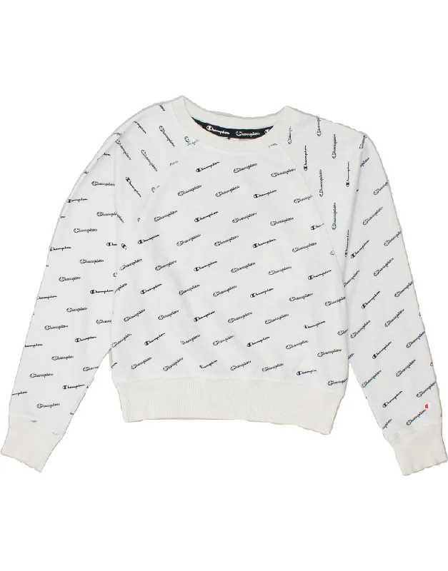 CHAMPION Womens Oversized Crop Graphic Sweatshirt Jumper UK 6 XS White Hoodie Jacket Zipper Layering CHAMPION Womens Oversized Crop Graphic Sweatshirt Jumper UK 6 XS White Hoodie Jacket Zipper Layering