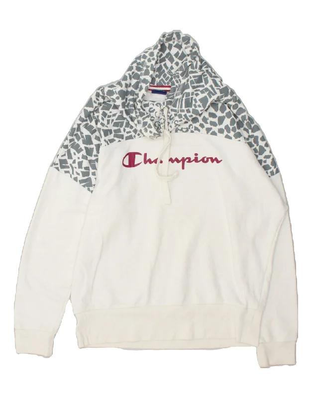 CHAMPION Womens Oversized Graphic Sweatshirt Jumper UK 18 XL White Hoodie with Contrast Stitching Detailed Premium CHAMPION Womens Oversized Graphic Sweatshirt Jumper UK 18 XL White Hoodie with Contrast Stitching Detailed Premium