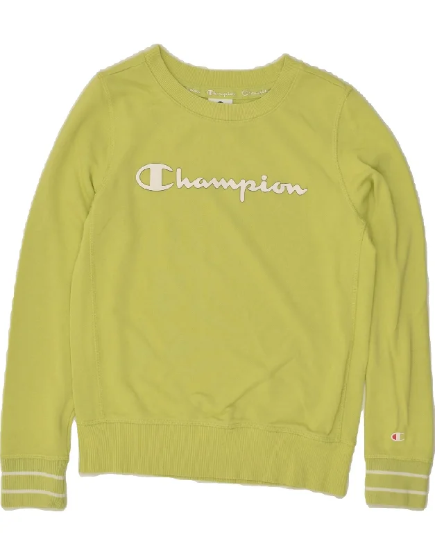 CHAMPION Womens Oversized Graphic Sweatshirt Jumper UK 6 XS Green Cotton Hoodie with High-Low Hem Asymmetrical Trendy CHAMPION Womens Oversized Graphic Sweatshirt Jumper UK 6 XS Green Cotton Hoodie with High-Low Hem Asymmetrical Trendy