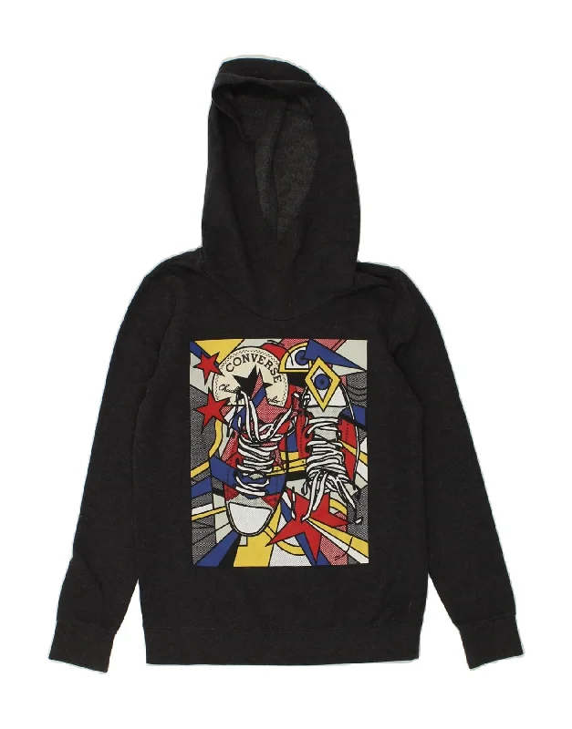 CONVERSE Womens Graphic Hoodie Jumper UK 6 XS Grey Cotton Hoodie with Oversized Fit Loose Comfortable CONVERSE Womens Graphic Hoodie Jumper UK 6 XS Grey Cotton Hoodie with Oversized Fit Loose Comfortable