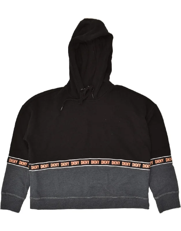 DKNY Womens Graphic Hoodie Jumper UK 16 Large Black Colourblock Cotton Hoodie with Relaxed Fit Easy Casual DKNY Womens Graphic Hoodie Jumper UK 16 Large Black Colourblock Cotton Hoodie with Relaxed Fit Easy Casual