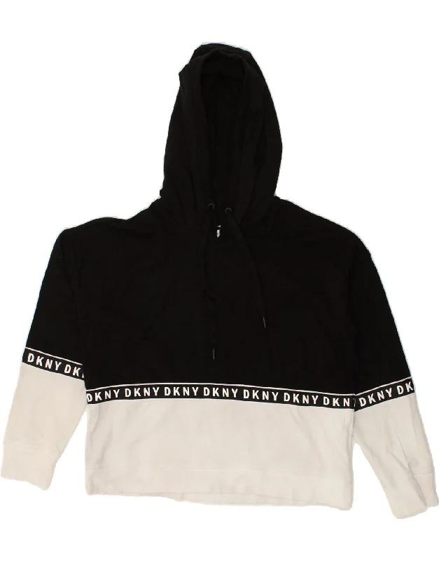 DKNY Womens Hoodie Jumper UK 14 Medium Black Colourblock Cotton Sports Hoodie with Toggle Buttons Decorative Unique DKNY Womens Hoodie Jumper UK 14 Medium Black Colourblock Cotton Sports Hoodie with Toggle Buttons Decorative Unique