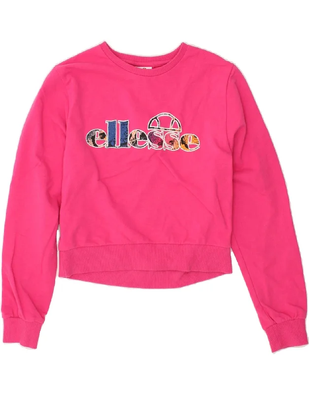 ELLESSE Womens Graphic Crop Sweatshirt Jumper UK 10 Small Pink Hoodie with Lace Feminine Delicate ELLESSE Womens Graphic Crop Sweatshirt Jumper UK 10 Small Pink Hoodie with Lace Feminine Delicate