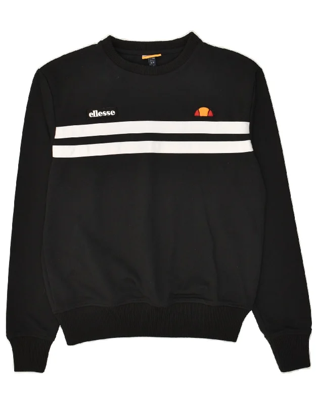ELLESSE Womens Graphic Sweatshirt Jumper UK 8 Small Black Striped Cotton Hoodie with Hood Adjustable Protection ELLESSE Womens Graphic Sweatshirt Jumper UK 8 Small Black Striped Cotton Hoodie with Hood Adjustable Protection