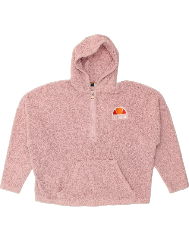 ELLESSE Womens Oversized Hooded Fleece Jumper UK 10 Small Pink Polyester Hoodie with Hem Lace Feminine Delicate ELLESSE Womens Oversized Hooded Fleece Jumper UK 10 Small Pink Polyester Hoodie with Hem Lace Feminine Delicate