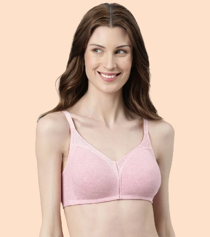 Enamor Fab-Cool AB75 M-frame Jiggle Control Full Support Stretch Cotton Bra for Women- Full Coverage, Non Padded and Wirefree - Orchid Melange Wireless Push-Up Bra