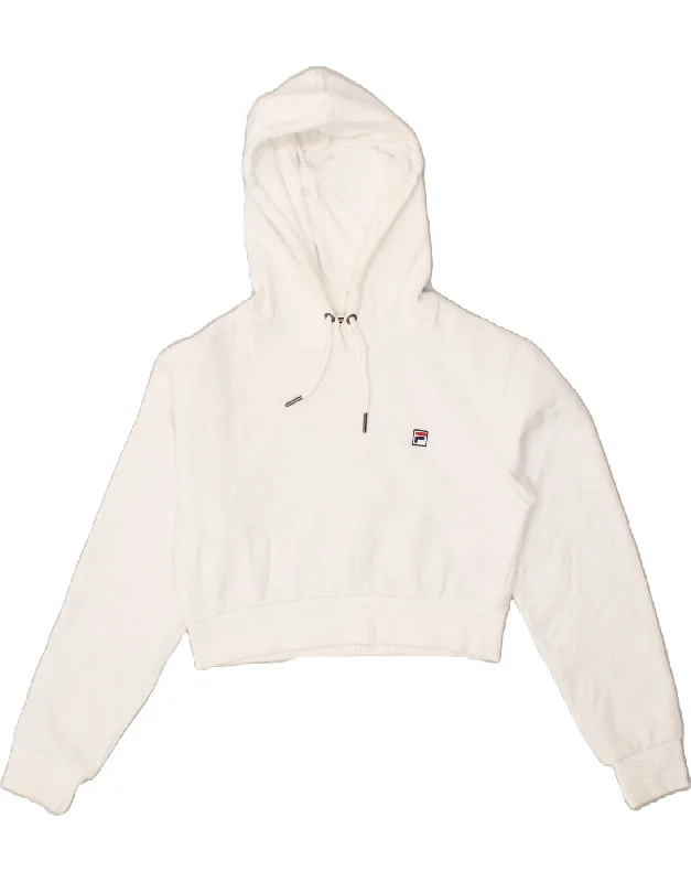 FILA Womens Crop Hoodie Jumper UK 2 2XS White Cotton Hoodie with Lace Feminine Delicate FILA Womens Crop Hoodie Jumper UK 2 2XS White Cotton Hoodie with Lace Feminine Delicate