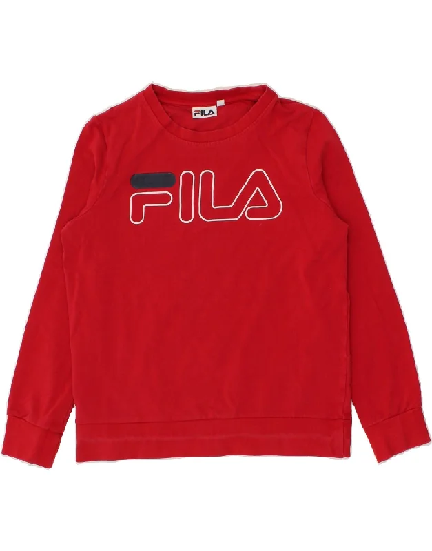 FILA Womens Graphic Sweatshirt Jumper UK 6 XS Red Cotton Hoodie with Typography Text Message FILA Womens Graphic Sweatshirt Jumper UK 6 XS Red Cotton Hoodie with Typography Text Message