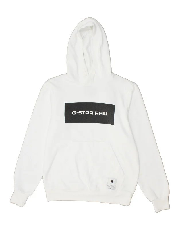 G-STAR Womens Graphic Hoodie Jumper UK 14 Medium White Cotton Hoodie with Mock Neck Collared Structured G-STAR Womens Graphic Hoodie Jumper UK 14 Medium White Cotton Hoodie with Mock Neck Collared Structured