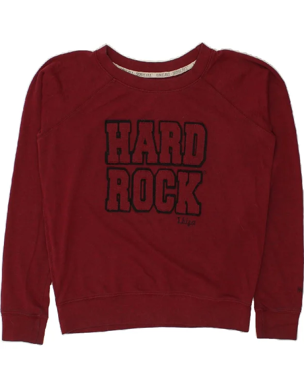 HARD ROCK CAFE Womens Ibiza Graphic Sweatshirt Jumper Large Maroon Cotton Hoodie with Cuffed Sleeves Snug Secure HARD ROCK CAFE Womens Ibiza Graphic Sweatshirt Jumper Large Maroon Cotton Hoodie with Cuffed Sleeves Snug Secure