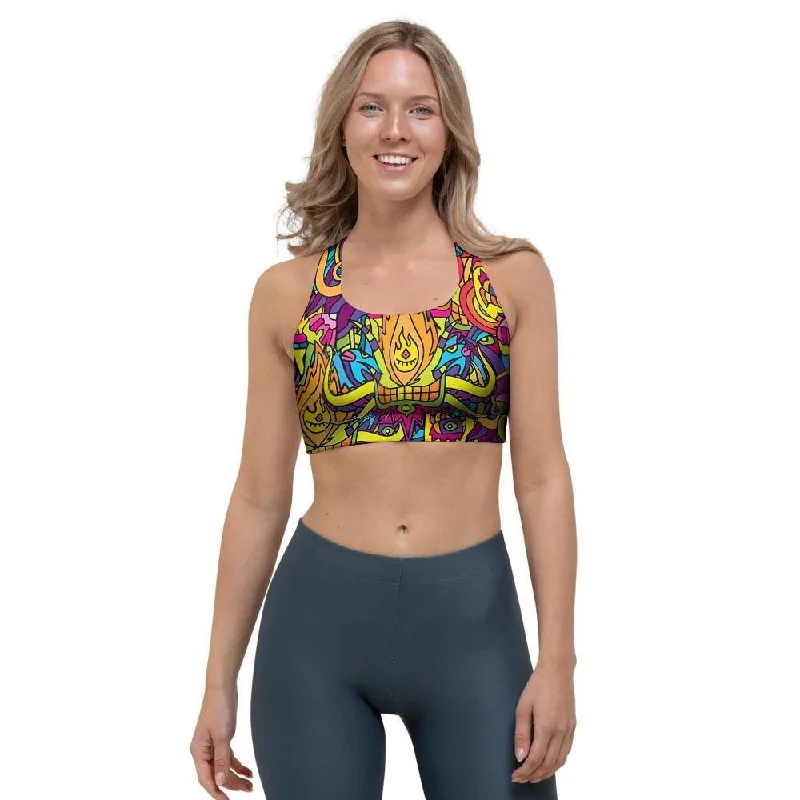 Hippie Flame Psychedelic Trippy Sports Bra Active Wear Bra