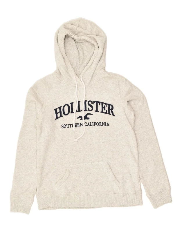 HOLLISTER Womens Graphic Hoodie Jumper UK 10 Small Grey Cotton Hoodie with Set-In Sleeves Structured Classic HOLLISTER Womens Graphic Hoodie Jumper UK 10 Small Grey Cotton Hoodie with Set-In Sleeves Structured Classic