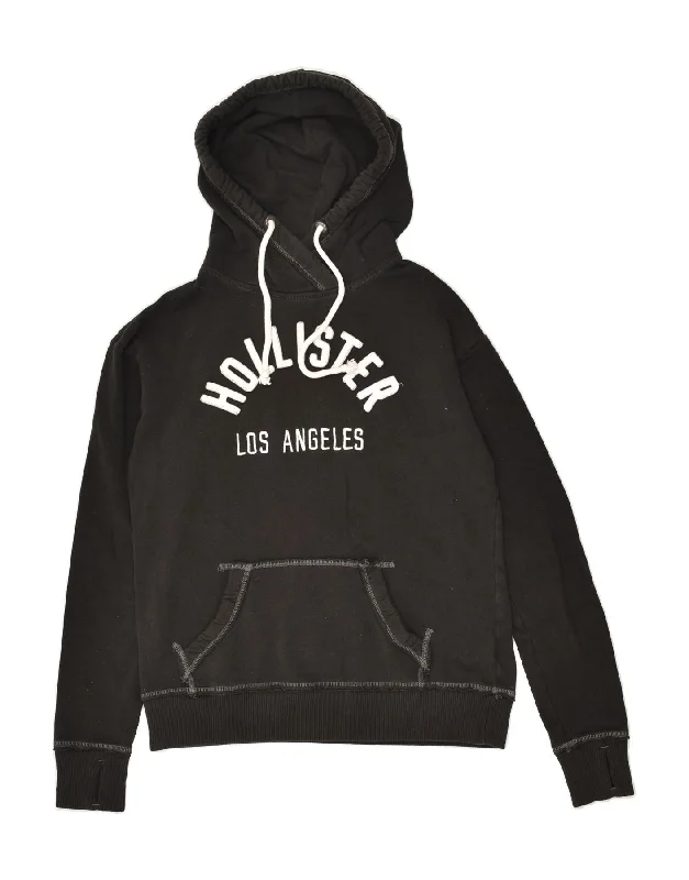 HOLLISTER Womens Graphic Hoodie Jumper UK 6 XS Black Cotton Hoodie with Monochrome Minimalist Simple HOLLISTER Womens Graphic Hoodie Jumper UK 6 XS Black Cotton Hoodie with Monochrome Minimalist Simple