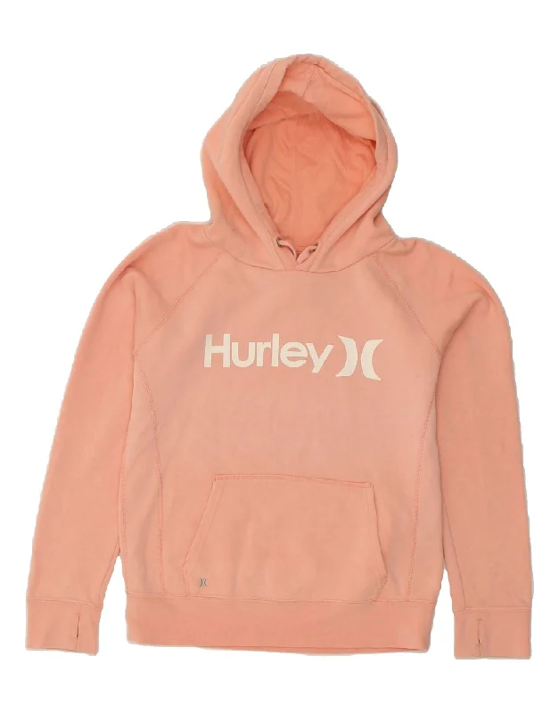 HURLEY Womens Graphic Hoodie Jumper UK 10 Small Pink Cotton Hoodie with Hem Elastic Stretchable Comfortable HURLEY Womens Graphic Hoodie Jumper UK 10 Small Pink Cotton Hoodie with Hem Elastic Stretchable Comfortable