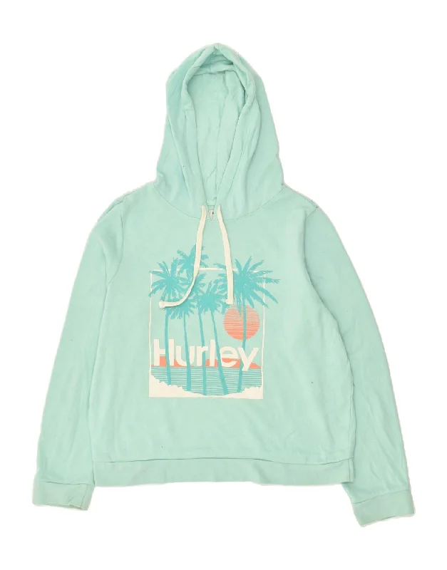 HURLEY Womens Graphic Hoodie Jumper UK 14 Medium Turquoise Cotton Hoodie with Button Classic Timeless HURLEY Womens Graphic Hoodie Jumper UK 14 Medium Turquoise Cotton Hoodie with Button Classic Timeless
