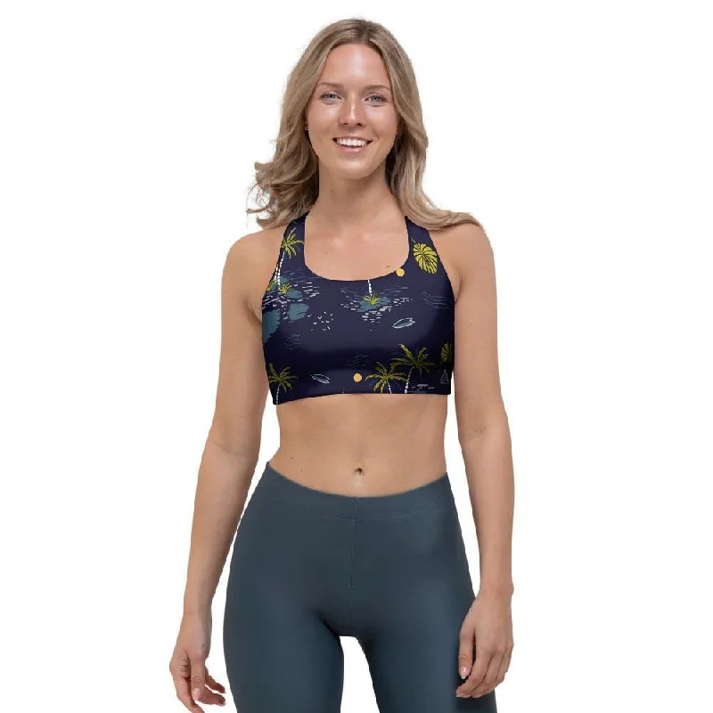 Island Palm Tree Hawaiian Print Sports Bra Sexy Lace Bralette