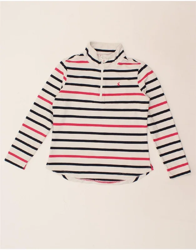 JOULES Womens Zip Neck Sweatshirt Jumper UK 12 Medium White Striped Cotton Hoodie with Hem Elastic Stretchable Comfortable JOULES Womens Zip Neck Sweatshirt Jumper UK 12 Medium White Striped Cotton Hoodie with Hem Elastic Stretchable Comfortable